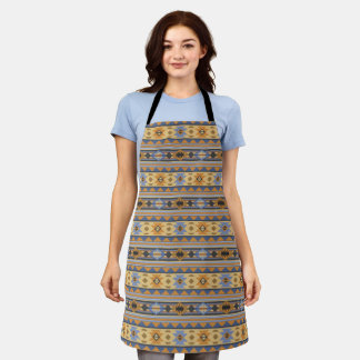 Southwest Design Gold Blue Gray Tribal Pattern Apron