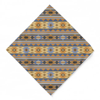Southwest Design Gold Blue Gray Tribal Pattern Bandana