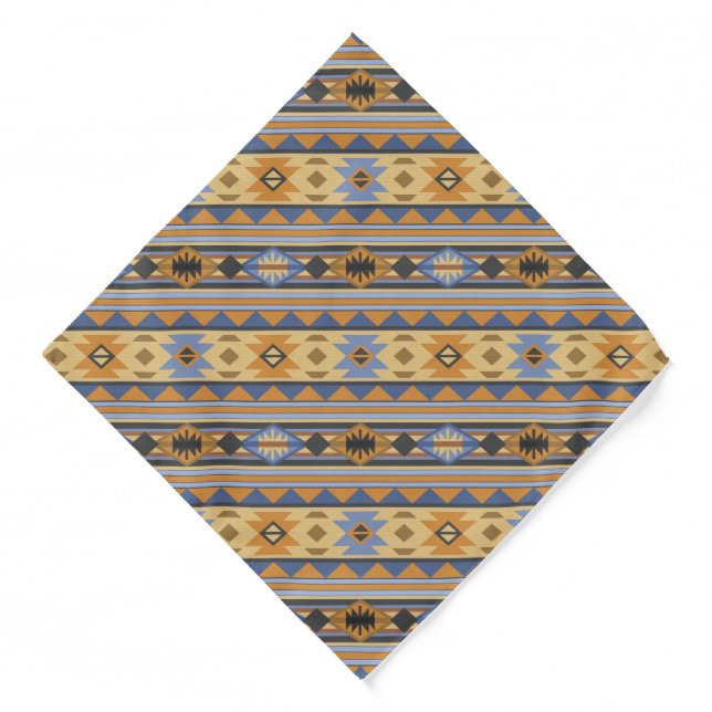 Southwest Design Gold Blue Gray Tribal Pattern Bandana (Front)