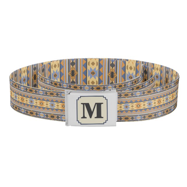 Southwest Design Gold Blue Gray Tribal Pattern Belt (Coil)