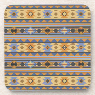 Southwest Design Gold Blue Gray Tribal Pattern Beverage Coaster