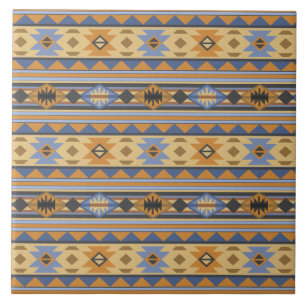 Southwest Design Gold Blue Gray Tribal Pattern Ceramic Tile