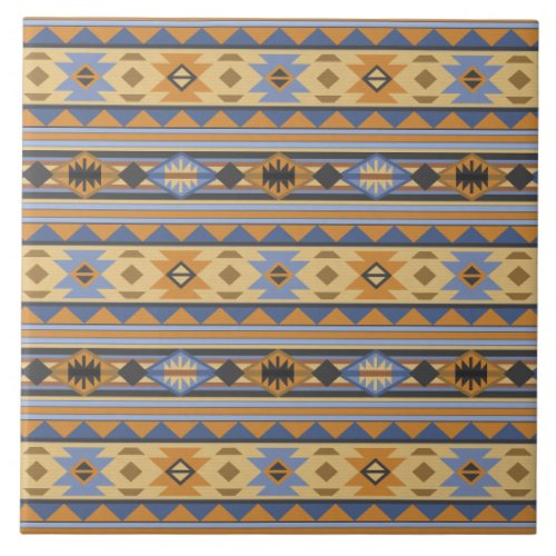 Southwest Design Gold Blue Gray Tribal Pattern Ceramic Tile