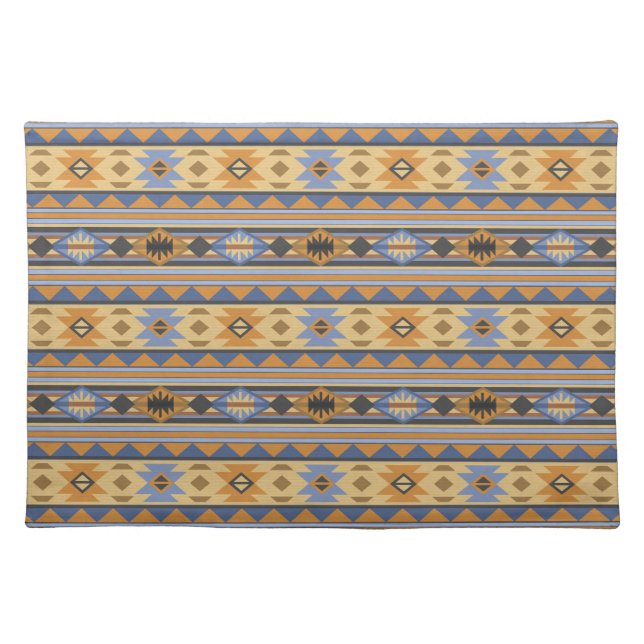 Southwest Design Gold Blue Gray Tribal Pattern Cloth Placemat (Front)