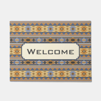 Southwest Design Gold Blue Gray Tribal Pattern Doormat
