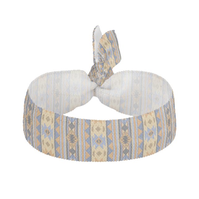 Southwest Design Gold Blue Gray Tribal Pattern Elastic Hair Tie (Front)