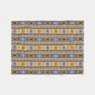 Southwest Design Gold Blue Gray Tribal Pattern Fleece Blanket