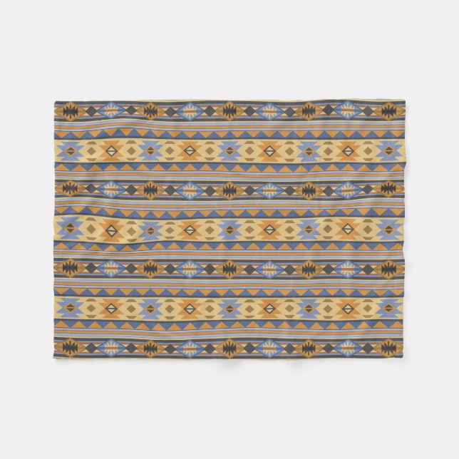 Southwest Design Gold Blue Gray Tribal Pattern Fleece Blanket (Front (Horizontal))