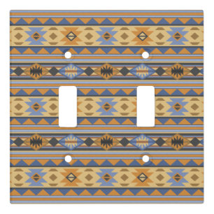 Southwest Design Gold Blue Gray Tribal Pattern Light Switch Cover
