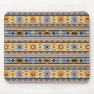 Southwest Design Gold Blue Gray Tribal Pattern Mouse Pad