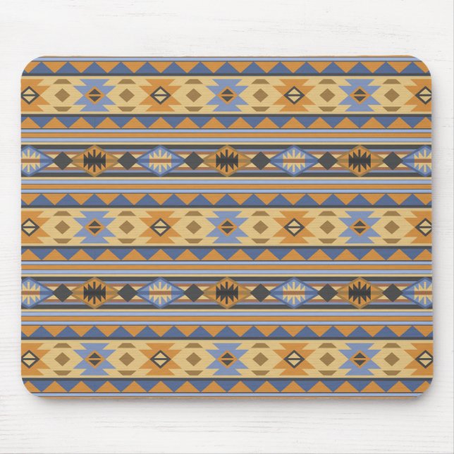 Southwest Design Gold Blue Gray Tribal Pattern Mouse Pad (Front)