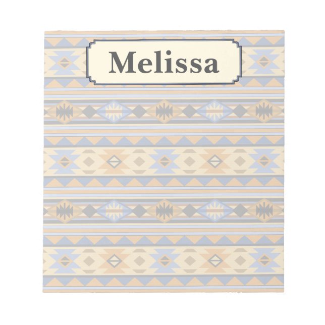 Southwest Design Gold Blue Gray Tribal Pattern Notepad (Front)