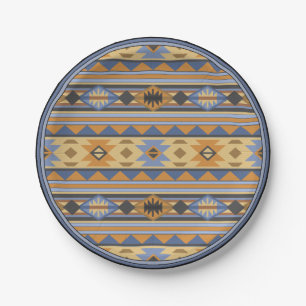 Southwest Design Gold Blue Gray Tribal Pattern Paper Plates