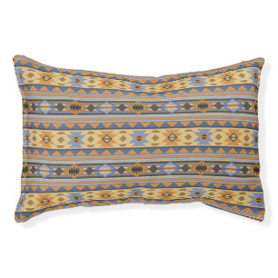 Southwest Design Gold Blue Gray Tribal Pattern Pet Bed