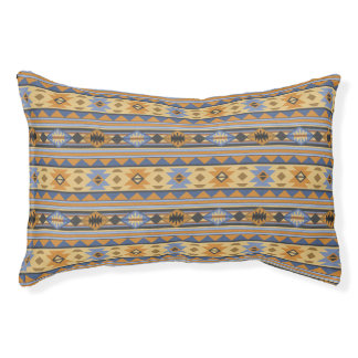 Southwest Design Gold Blue Gray Tribal Pattern Pet Bed