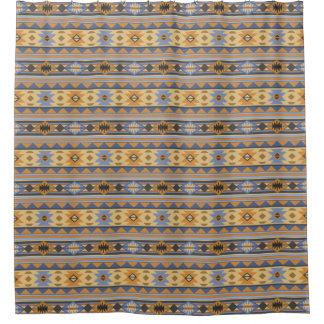 Southwest Design Gold Blue Gray Tribal Pattern Shower Curtain