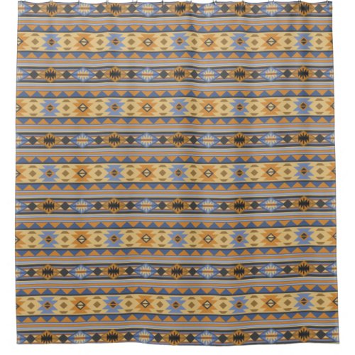 Southwest Design Gold Blue Gray Tribal Pattern Shower Curtain