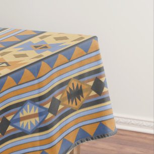 Southwest Design Gold Blue Gray Tribal Pattern Tablecloth