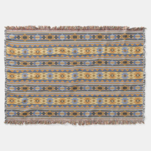 Southwest Design Gold Blue Gray Tribal Pattern Throw Blanket