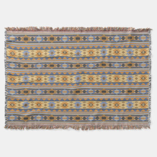 Southwest Design Gold Blue Gray Tribal Pattern Throw Blanket