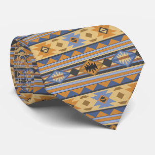 Southwest Design Gold Blue Gray Tribal Pattern Tie
