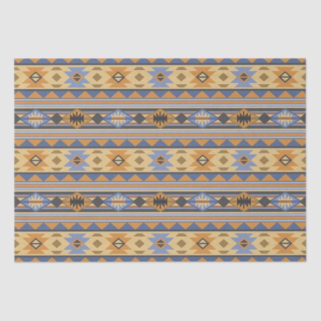 Southwest Design Gold Blue Gray Tribal Pattern Tissue Paper (Front)