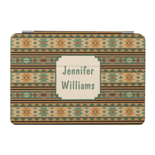 Southwest Design Green Brown Personalized iPad Mini Cover (Horizontal)