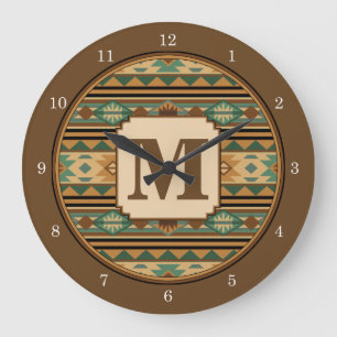 Southwest Design Green Brown Personalized Large Clock