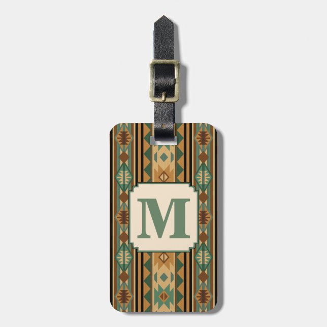 Southwest Design Green Brown Personalized Luggage Tag (Front Vertical)
