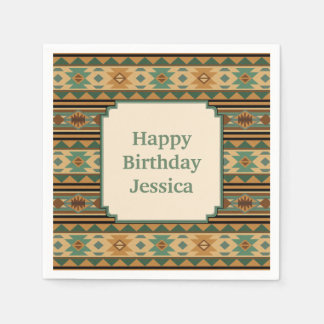 Southwest Design Green Brown Personalized Paper Napkins
