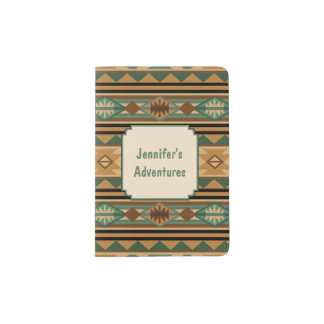Southwest Design Green Brown Personalized Passport Holder