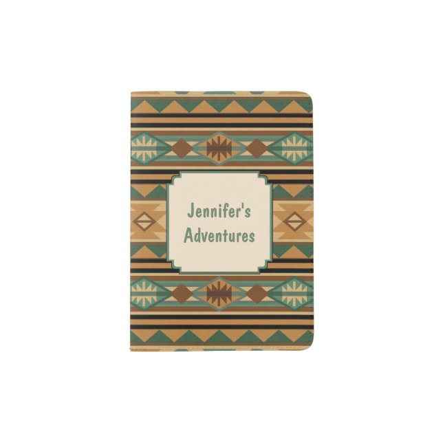 Southwest Design Green Brown Personalized Passport Holder (Front)