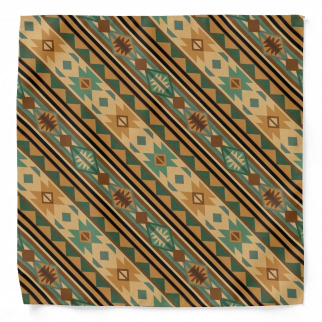 Southwest Design Green Brown Tan Bandana (Front)