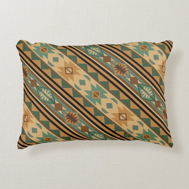 Southwest Design Green Brown Tan Decorative Pillow (Front)