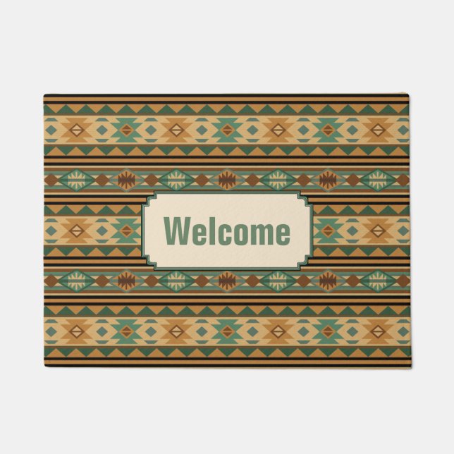 Southwest Design Green Brown Tan Doormat (Front)