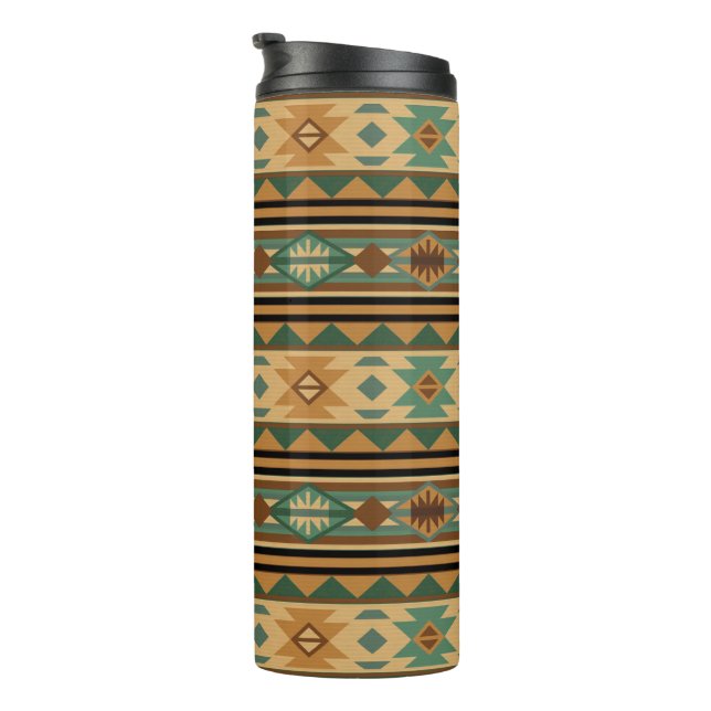 Southwest Design Green Brown Tan Thermal Tumbler (Rotated Right)