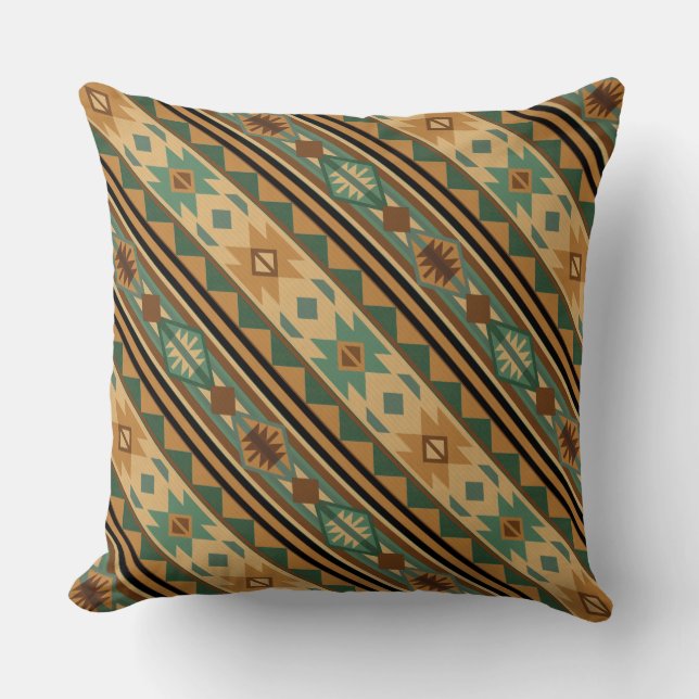Southwest Design Green Brown Tan Throw Pillow (Front)