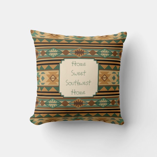 Southwest Design Green Brown Tan Throw Pillow (Front)