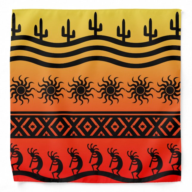 Southwest Design Kokopelli Cactus Sun Bandanna (Front)