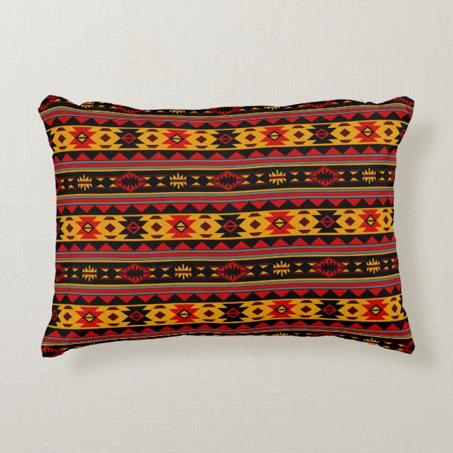 Southwest Design Red Black Gold Tribal Pattern Accent Pillow (Front)