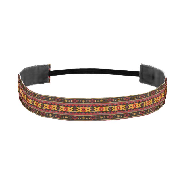 Southwest Design Red Black Gold Tribal Pattern Athletic Headband (Front)