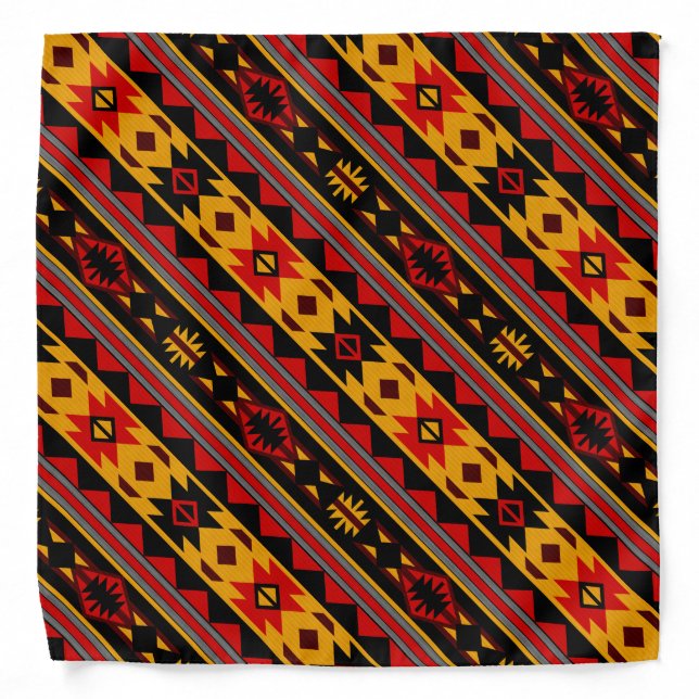 Southwest Design Red Black Gold Tribal Pattern Bandana (Front)