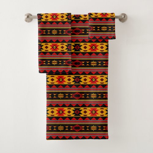 Southwest Design Red Black Gold Tribal Pattern Bath Towel Set