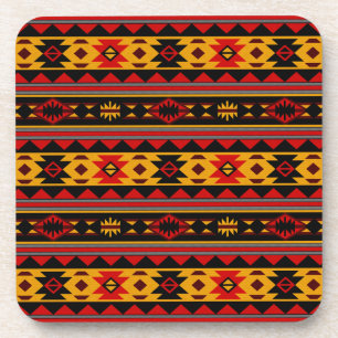 Southwest Design Red Black Gold Tribal Pattern Beverage Coaster