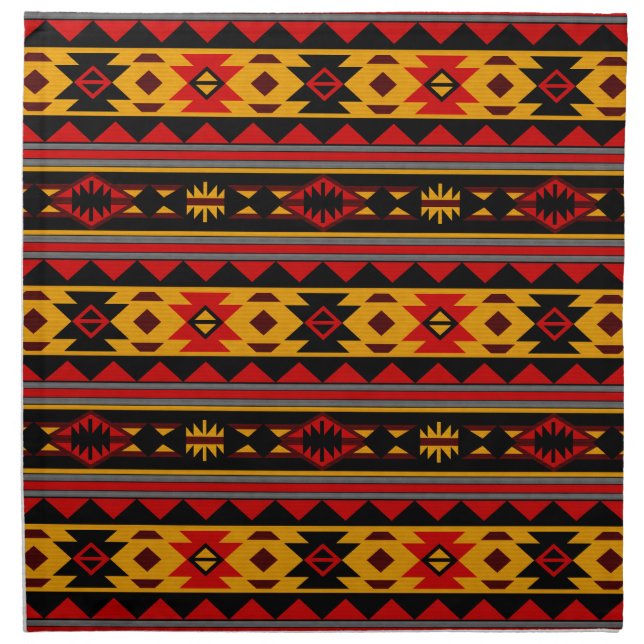 Southwest Design Red Black Gold Tribal Pattern Cloth Napkin (Front)