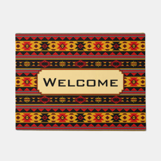 Southwest Design Red Black Gold Tribal Pattern Doormat