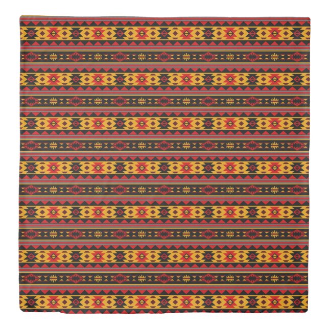Southwest Design Red Black Gold Tribal Pattern Duvet Cover (Front)