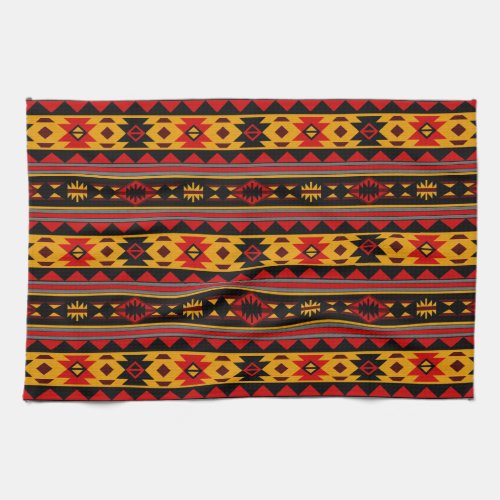 Southwest Design Red Black Gold Tribal Pattern Kitchen Towel