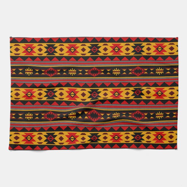 Southwest Design Red Black Gold Tribal Pattern Kitchen Towel (Horizontal)