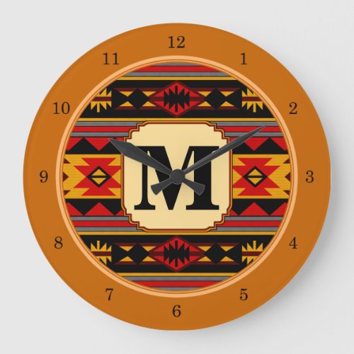 Southwest Design Red Black Gold Tribal Pattern Large Clock